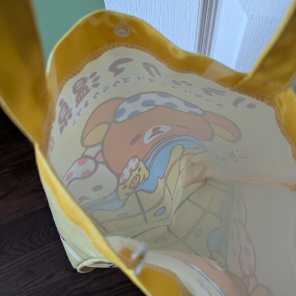 Rilakkuma Onsen Canvas Tote Bag - Yellow, Vibrant Colors, Snap Closure - Picture 3 of 4